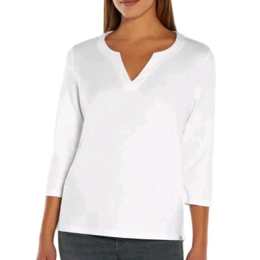 Orvis Womens XL White Pima Cotton 3/4 Sleeve Split Neck Top Shirt